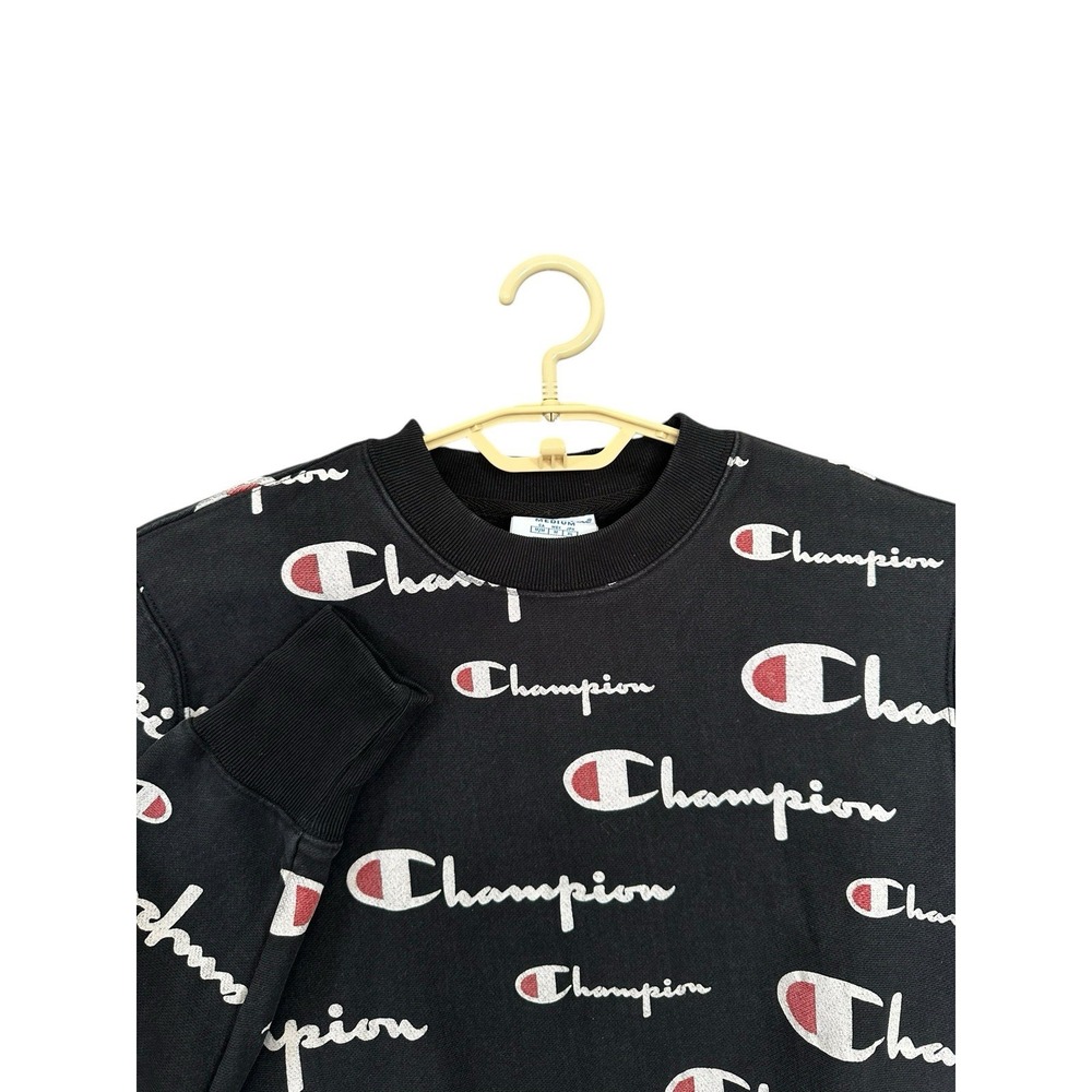 Vintage Champion Size Medium Reverse Weave Sweatshirt Black All over Print - Picture 3 of 6